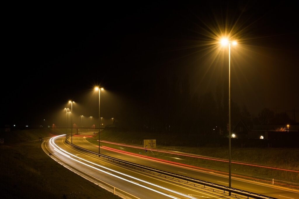 street lights, street, night, lights, street lamps, long exposure, black street, black lamp, street lights, street lights, st