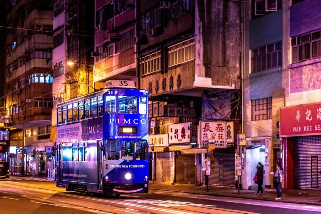 hong kong, night, city, cityscape, street, architecture, asia, building, bus, people, tourism, old, hong kong, hong kong, hon