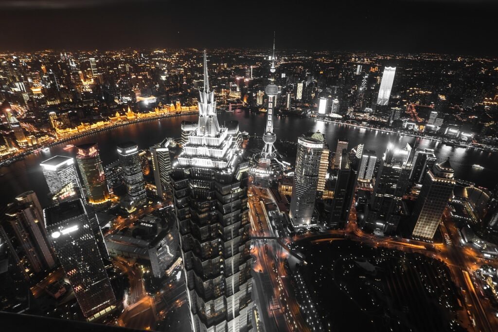 night, city, nature, shanghai, asia, east, architecture, urban, lights, cityscape, skyline, skyscrapers, evening, dark, moder