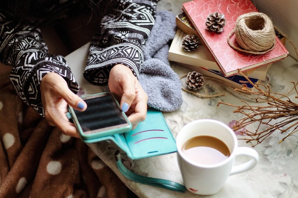 girl, smartphone, social media, communication, cellphone, coffee, coffee cup, mobile phone, internet, digital, online, techno