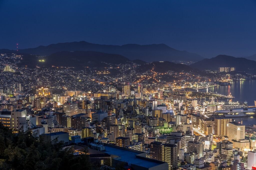 nagasaki, night view, japan's three great night views, night, cityscape, light, nagasaki bay, street light, trip, ryokan, win