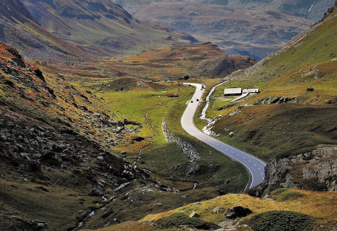 turn, mountains, rocks, highway, alp, the height of the, julierpass, travel, way, high, overlap, transport, distant view, per