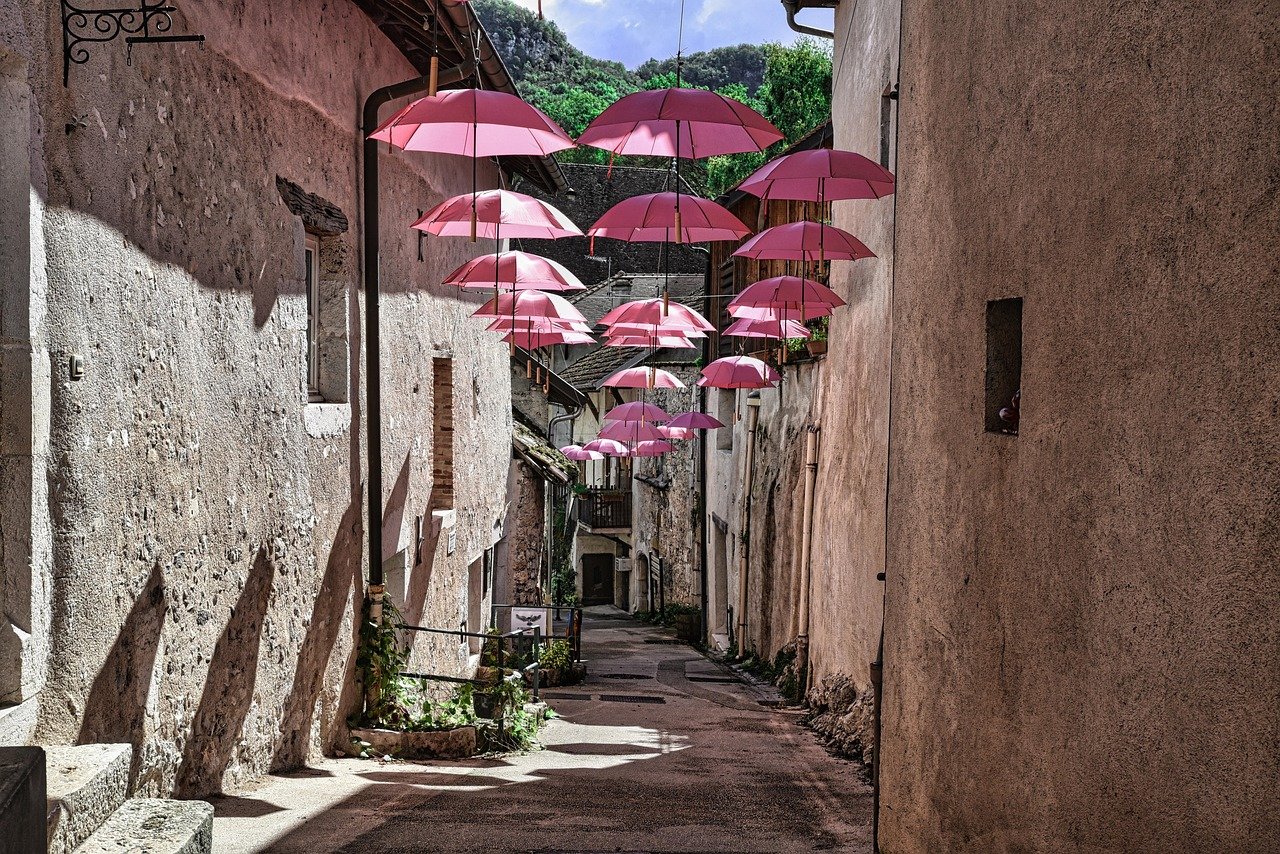 alley, street, umbrellas, decoration, road, town, village, alley, street, street, street, street, street, decoration, decorat