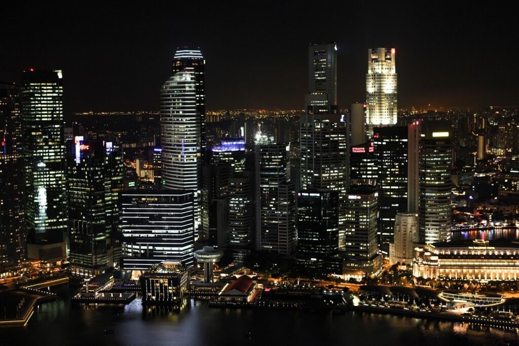 buildings, skyline, city lights, night sky, cityscape, skyscrapers, tall buildings, urban, urban landscape, metro, city, at n
