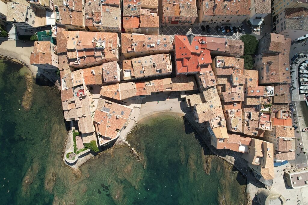 saint-tropez, port, france, street, nature, village, aerial, town, ocean, water, aerial photography
