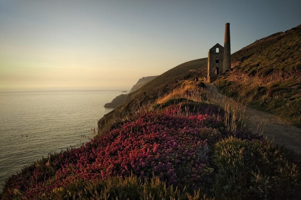 cornwall, uk, coast, mining, sea, landscape, ocean, travel, scenic, nature, coastline, scenery, sky, seascape, sunset, autumn