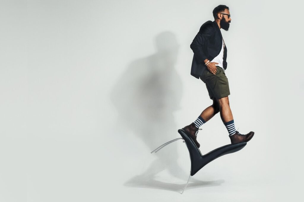 balancing, chair, man, fashion, model, balance, bearded man, adult, men's fashion, style, stylish man, portrait, studio photo