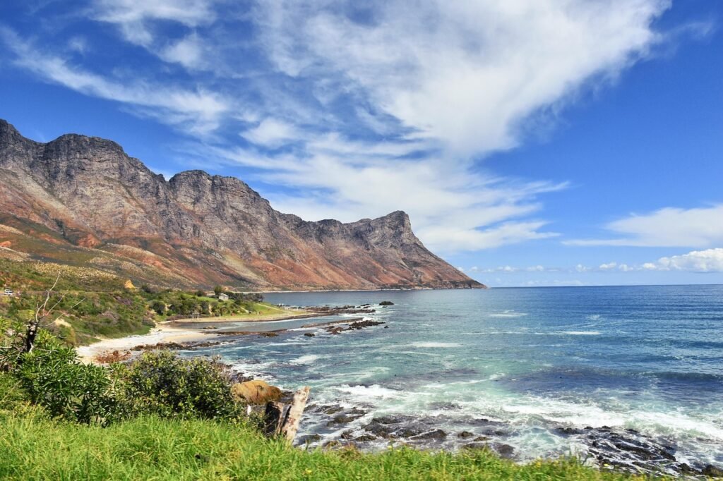 coast, cliff, sea, coastline, shore, seashore, ocean, water, bay, scenery, nature, countryside, false bay, cape town, south a