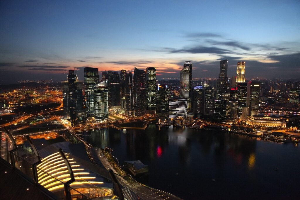city, at night, lights, skyline, big city, skyscraper, asia, architecture, singapore, night shot, building, singapore, singap