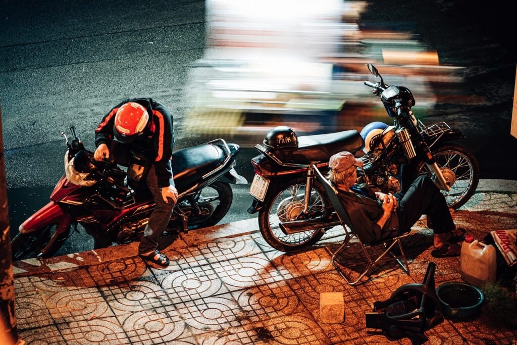 vietnam, city, nightlife, urban, street, motorbikes, motorcycles