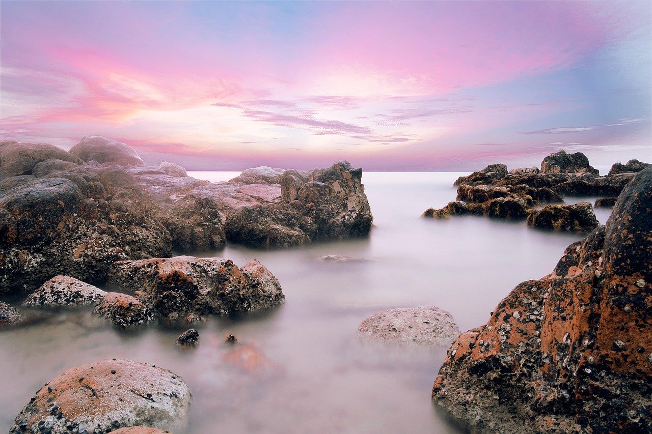 beach, water, stones, nature, long exposure, vietnam, haze, sea, ocean, shore, coast, rocks, rocky beach, rocky shore, rocky