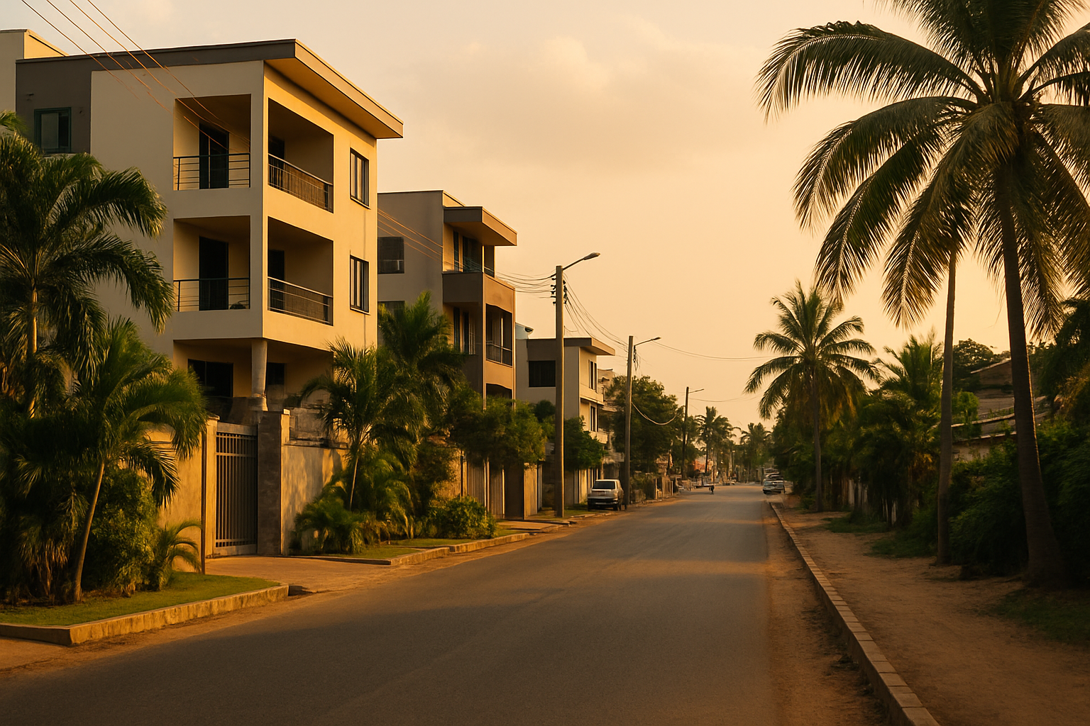 A discreet evening streetscape in Spintex, Greater Accra
