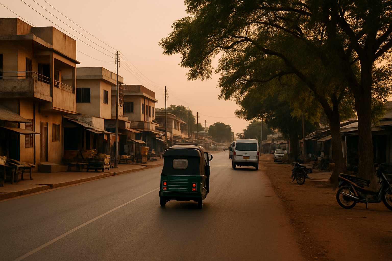 A calm evening street scene in Tamale, Ghana