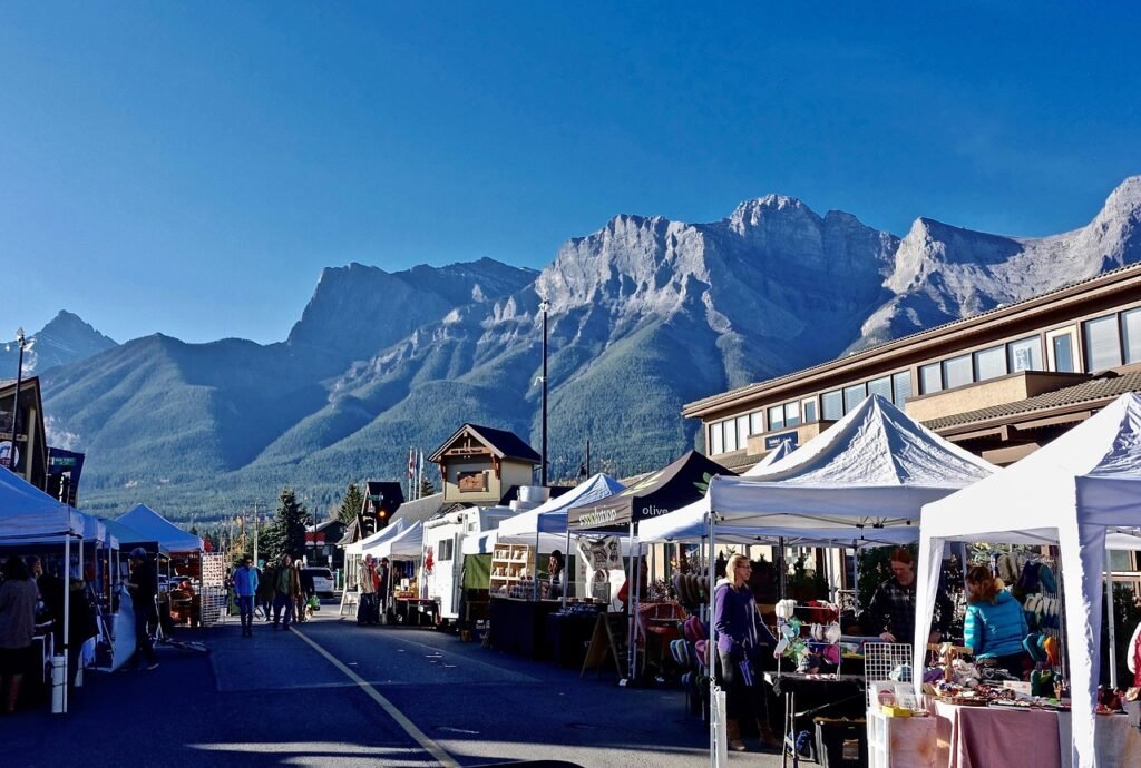 market, street, mountains, shopping, main street, farmers market, canmore, blue shopping, blue street, blue shop, blue farmer