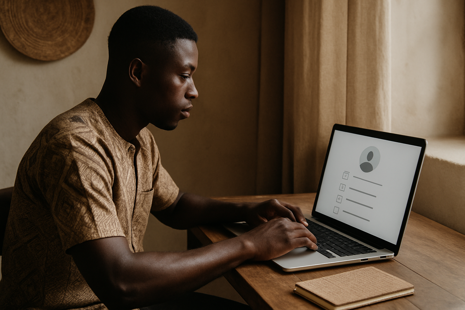 Adult reviewing an online escort profile safety checklist on a laptop