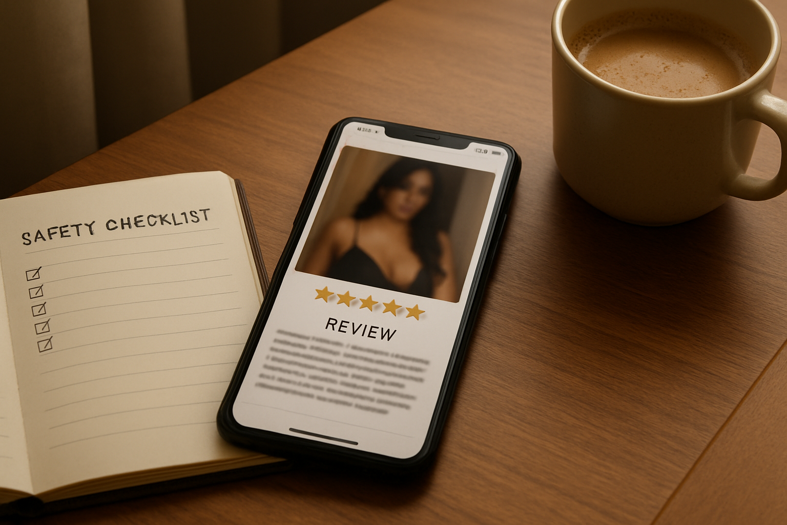 Reviewing a verified escort profile and safety checklist on a smartphone