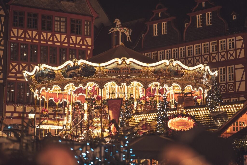 christmas market, christmas, frankfurt, germany, advent, decoration, market, lights, stall, evening, night, bells, sale, colo