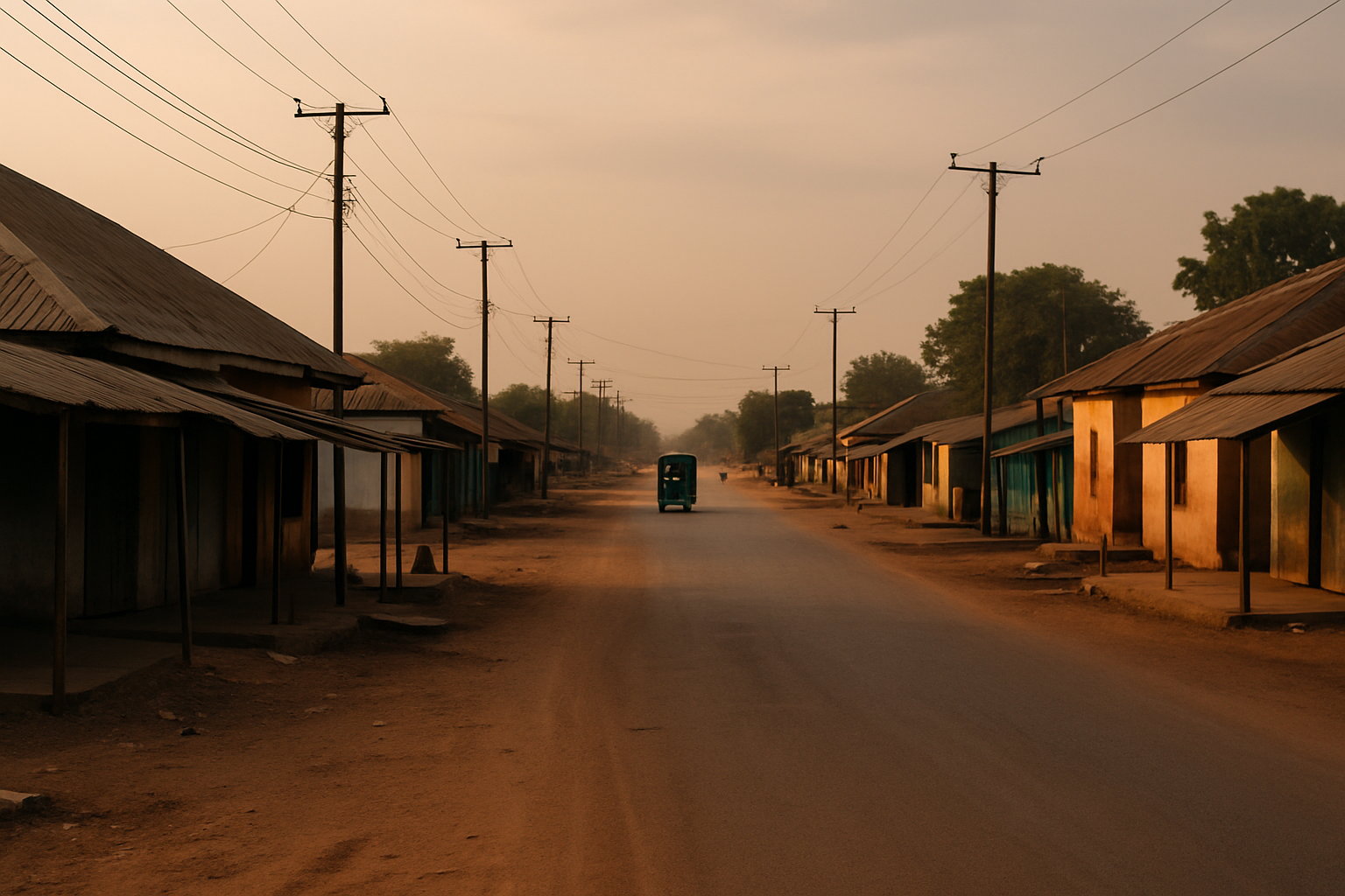 Quiet Walewale street in Ghana's North East Region at early evening