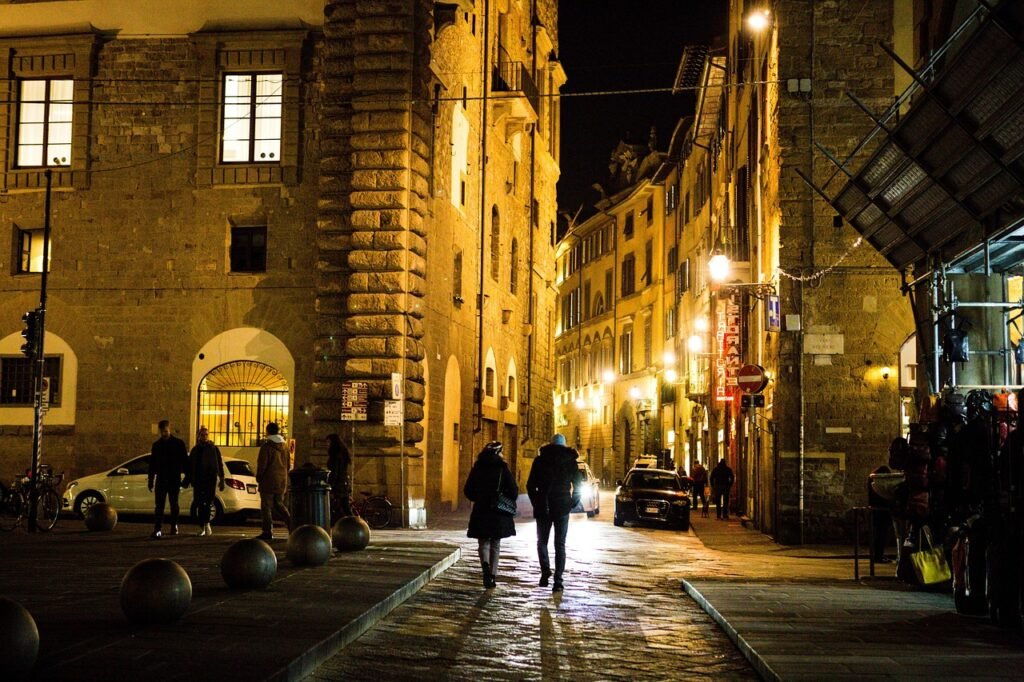 florence, street, people, city, evening, italy, night, architecture, building, historical, walk, florence, florence, florence