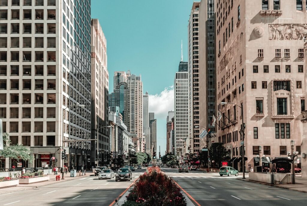 chicago, city, building, skyline, skyscraper, architecture, nature, urban, cityscape, illinois, america, usa, sunset, downtow