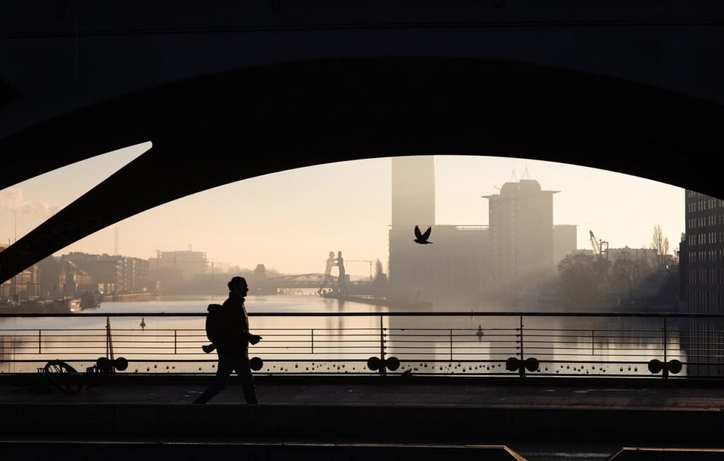city, bridge, cityscape, urban, flow, road, architecture, berlin