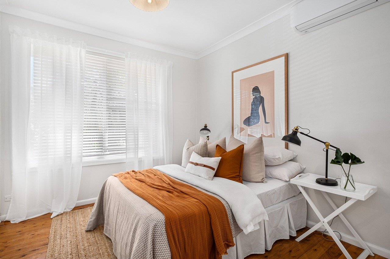 bedroom, interior design, furniture, interior, bed, room, modern, apartment, home, house, decor, architecture, window, comfor