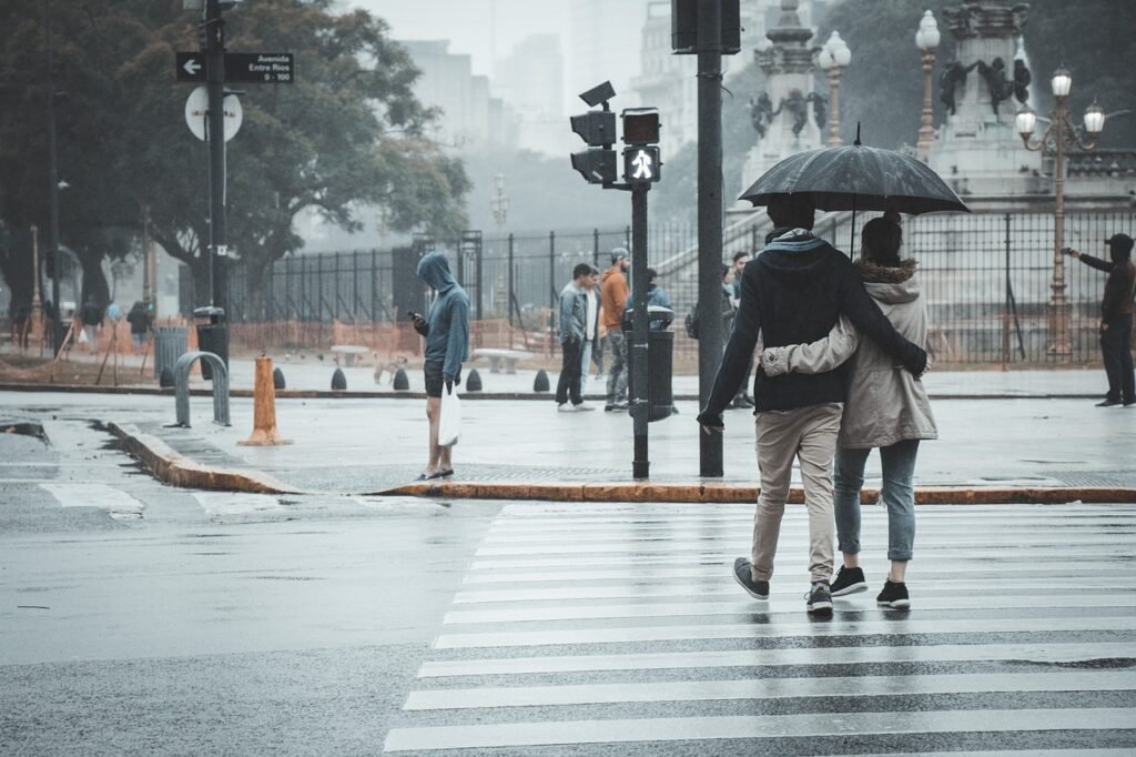 couple, nature, pedestrian, rain, raining, relationship, together, street, outdoors